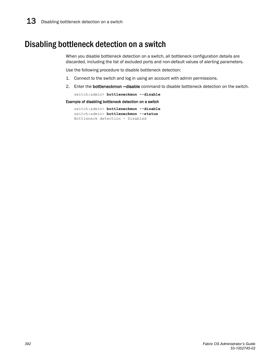 Disabling bottleneck detection on a switch, Disabling bottleneck, Detection on a switch | Disabling bottleneck detection, On a switch | Dell POWEREDGE M1000E User Manual | Page 392 / 666