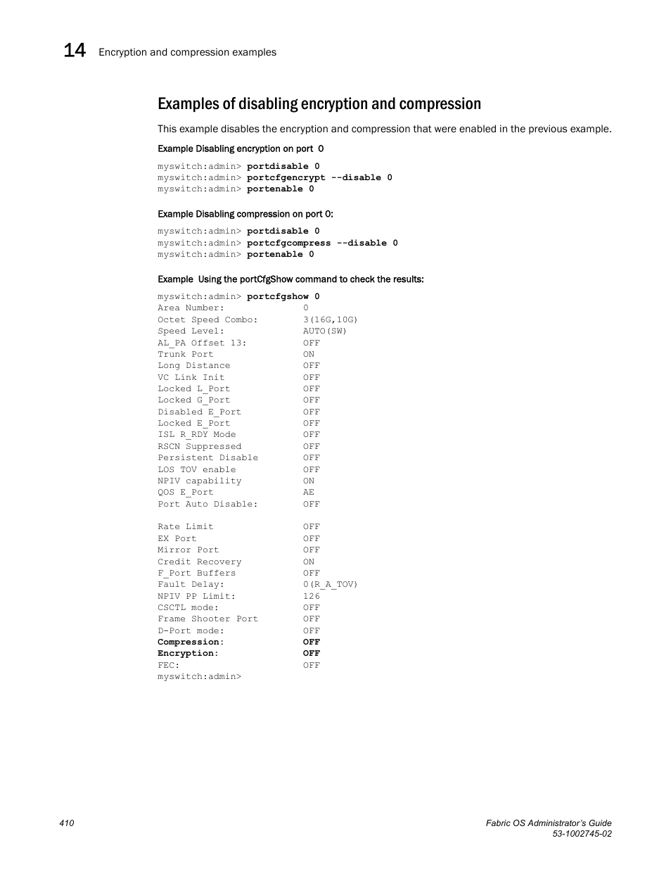 Examples of disabling encryption and compression, Disabling encryption, Disabling compression | Dell POWEREDGE M1000E User Manual | Page 410 / 666