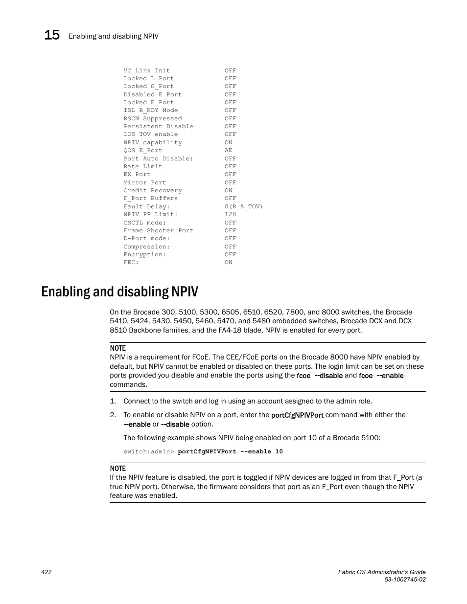 Enabling and disabling npiv | Dell POWEREDGE M1000E User Manual | Page 422 / 666
