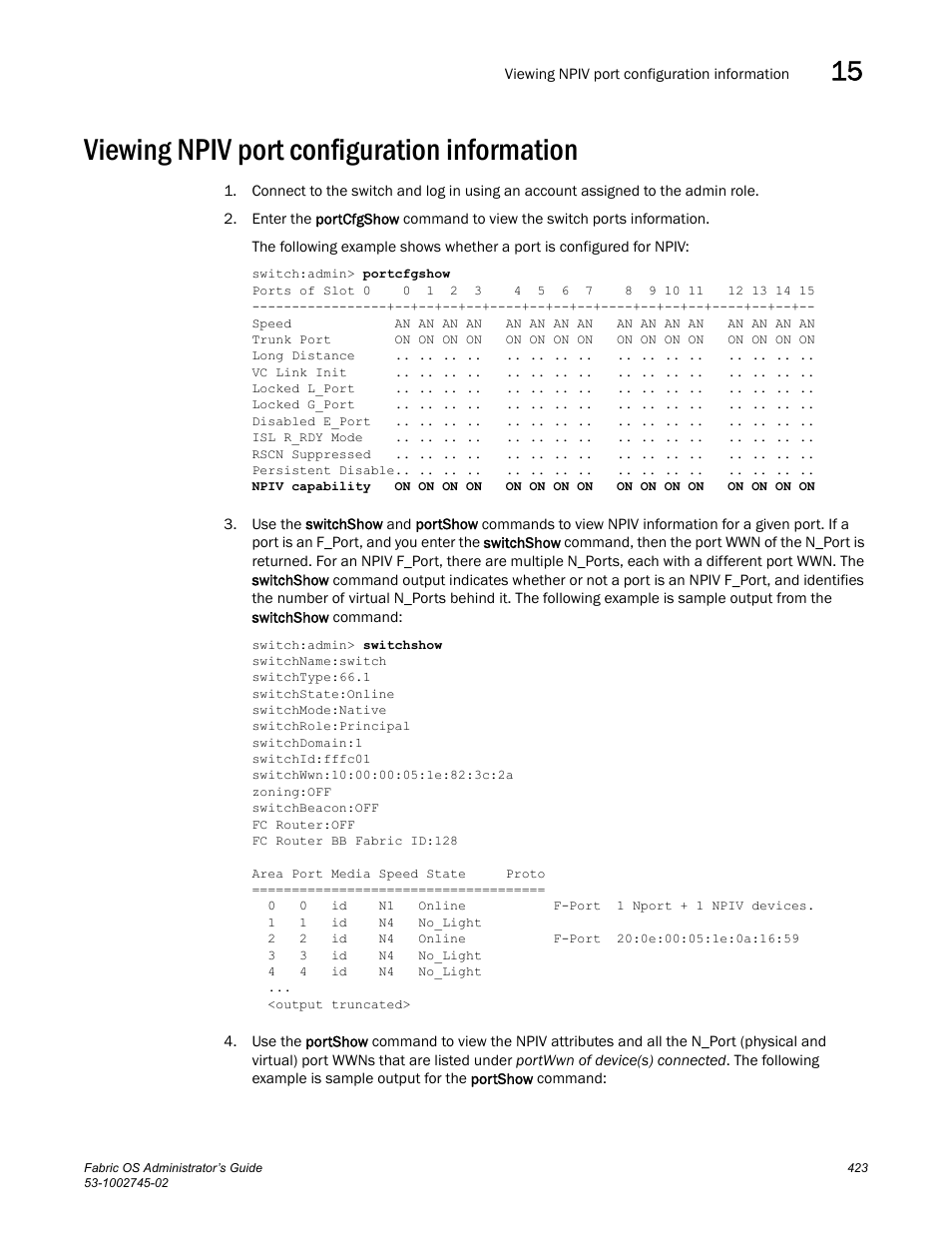 Viewing npiv port configuration information | Dell POWEREDGE M1000E User Manual | Page 423 / 666