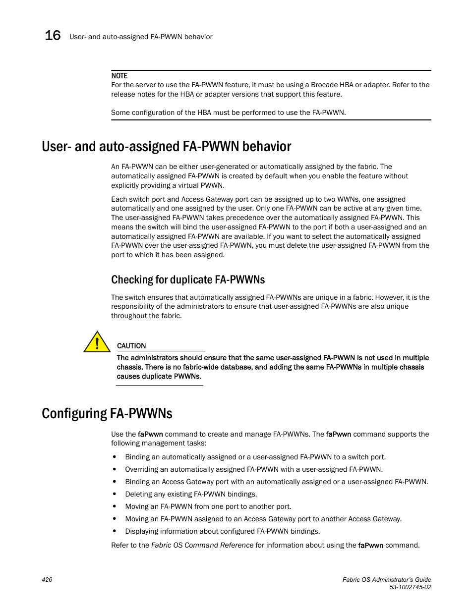 User- and auto-assigned fa-pwwn behavior, Checking for duplicate fa-pwwns, Configuring fa-pwwns | Dell POWEREDGE M1000E User Manual | Page 426 / 666