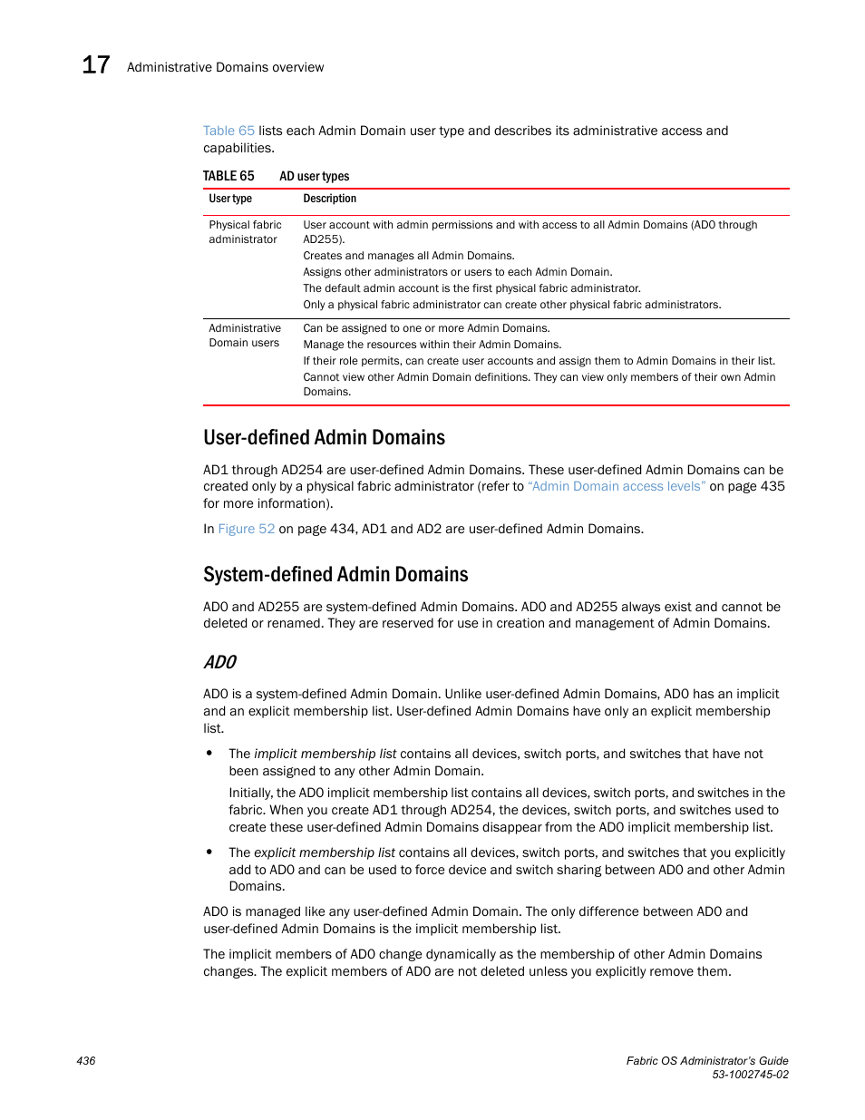 User-defined admin domains, System-defined admin domains, Table 65 | Dell POWEREDGE M1000E User Manual | Page 436 / 666