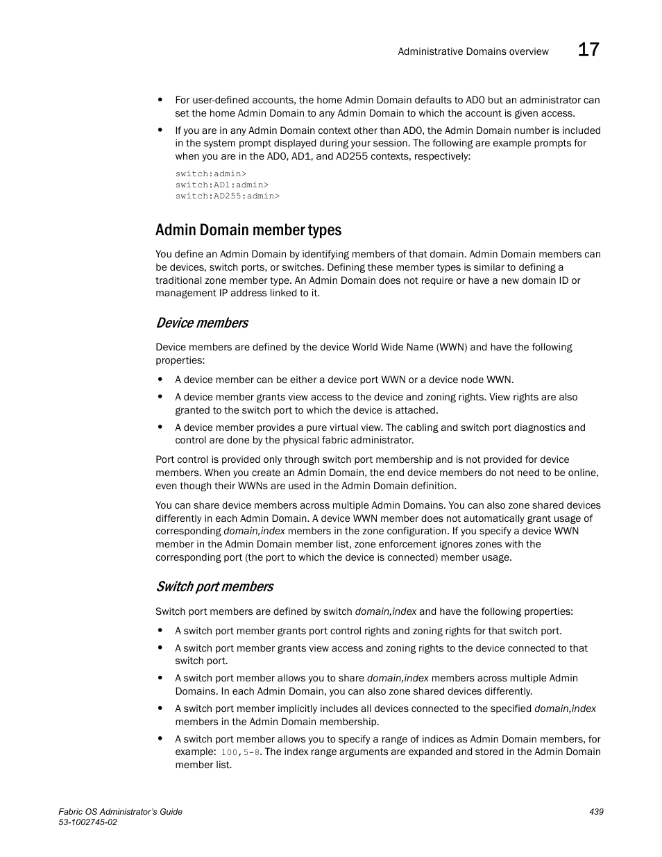 Admin domain member types, Device members, Switch port members | Dell POWEREDGE M1000E User Manual | Page 439 / 666