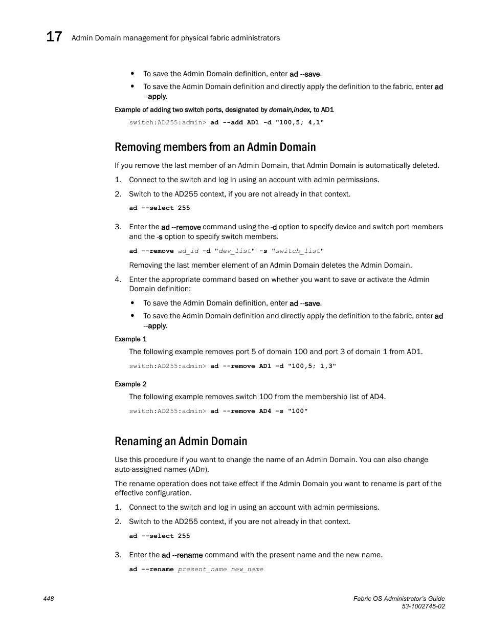 Removing members from an admin domain, Renaming an admin domain | Dell POWEREDGE M1000E User Manual | Page 448 / 666