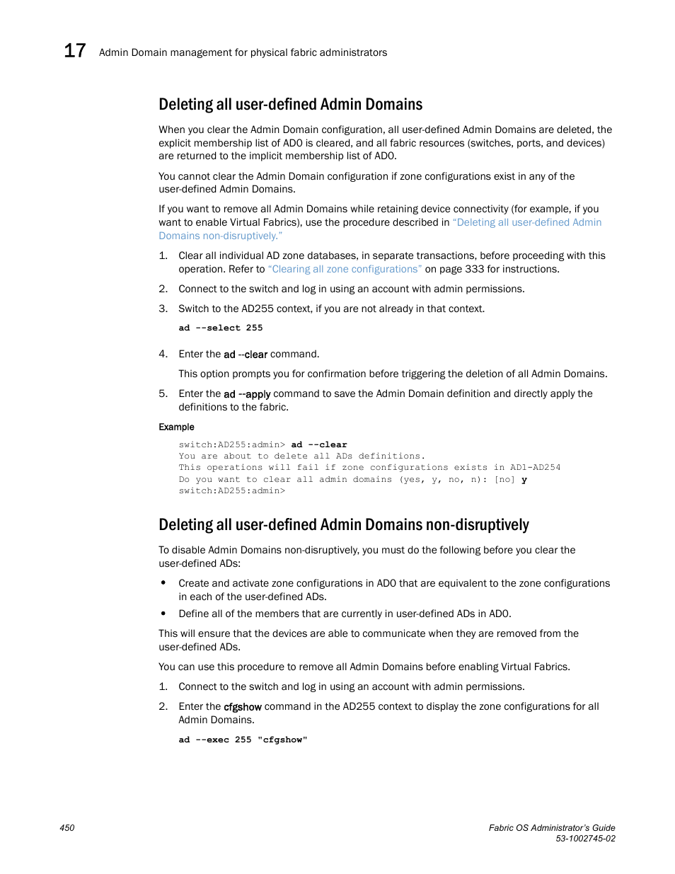 Deleting all user-defined admin domains, Described in, Non-disruptively | Dell POWEREDGE M1000E User Manual | Page 450 / 666