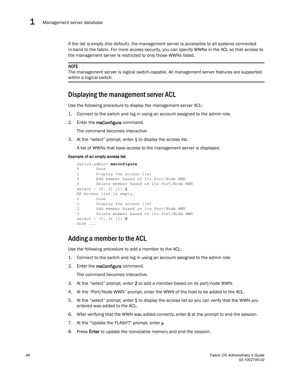 Displaying the management server acl, Adding a member to the acl | Dell POWEREDGE M1000E User Manual | Page 46 / 666