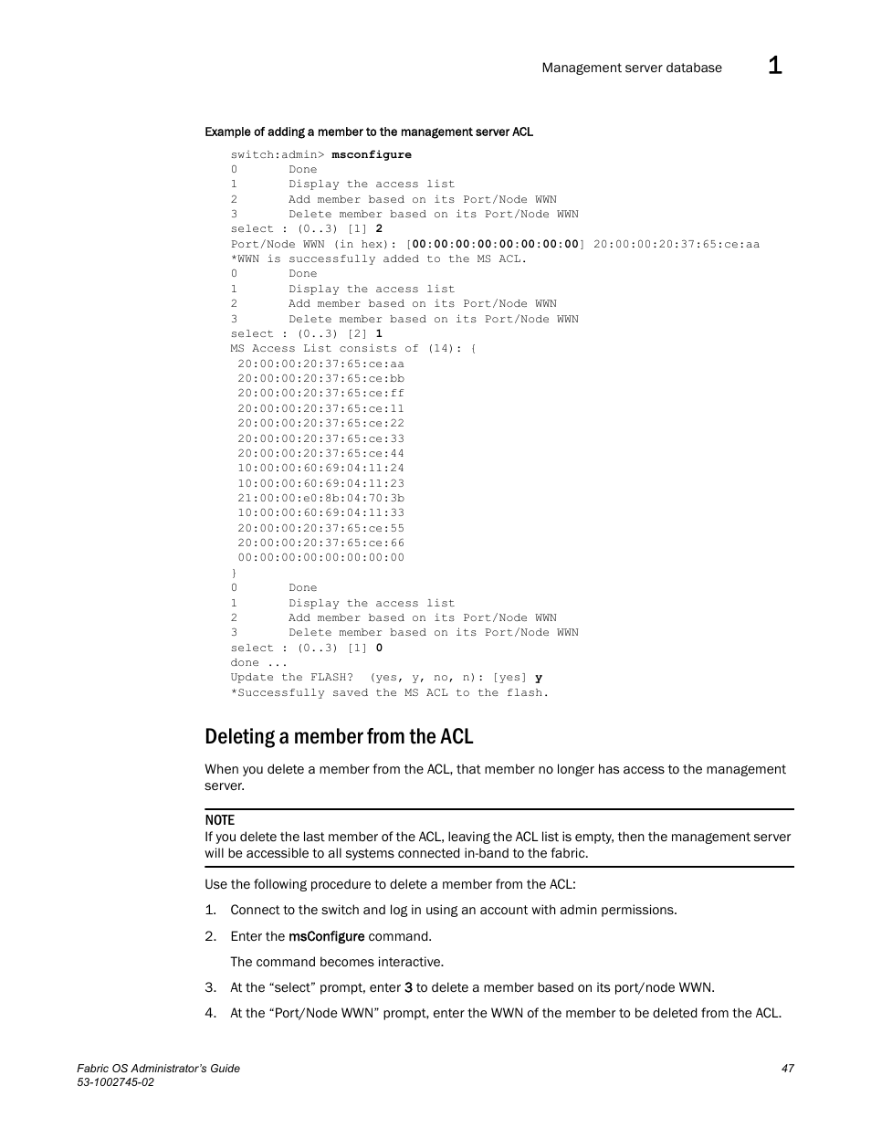 Deleting a member from the acl | Dell POWEREDGE M1000E User Manual | Page 47 / 666