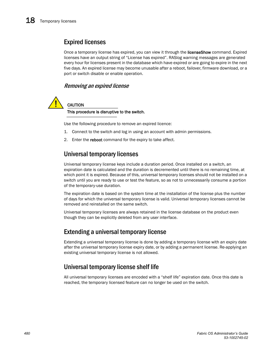 Expired licenses, Removing an expired license, Universal temporary licenses | Extending a universal temporary license, Universal temporary license shelf life | Dell POWEREDGE M1000E User Manual | Page 480 / 666