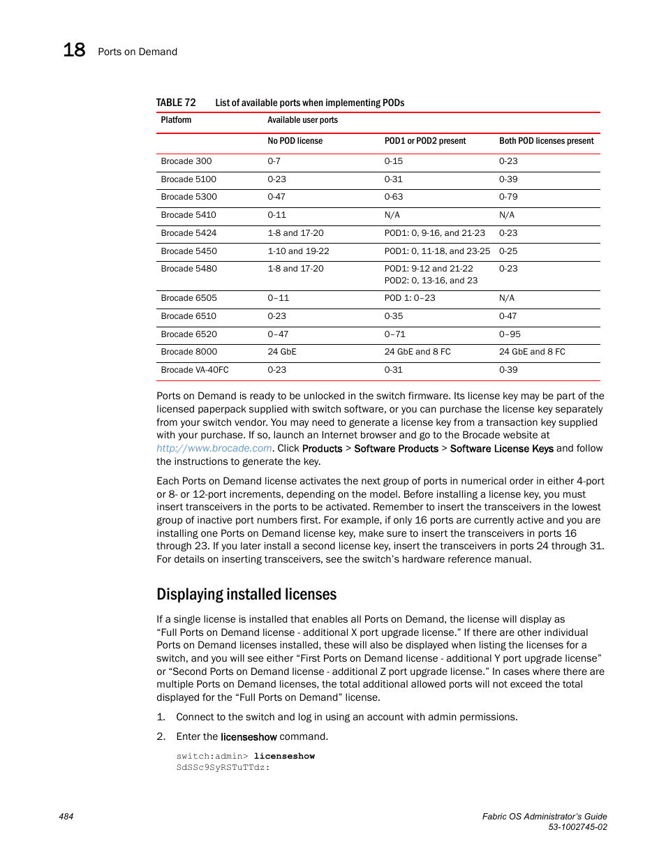 Displaying installed licenses, Table 72 | Dell POWEREDGE M1000E User Manual | Page 484 / 666