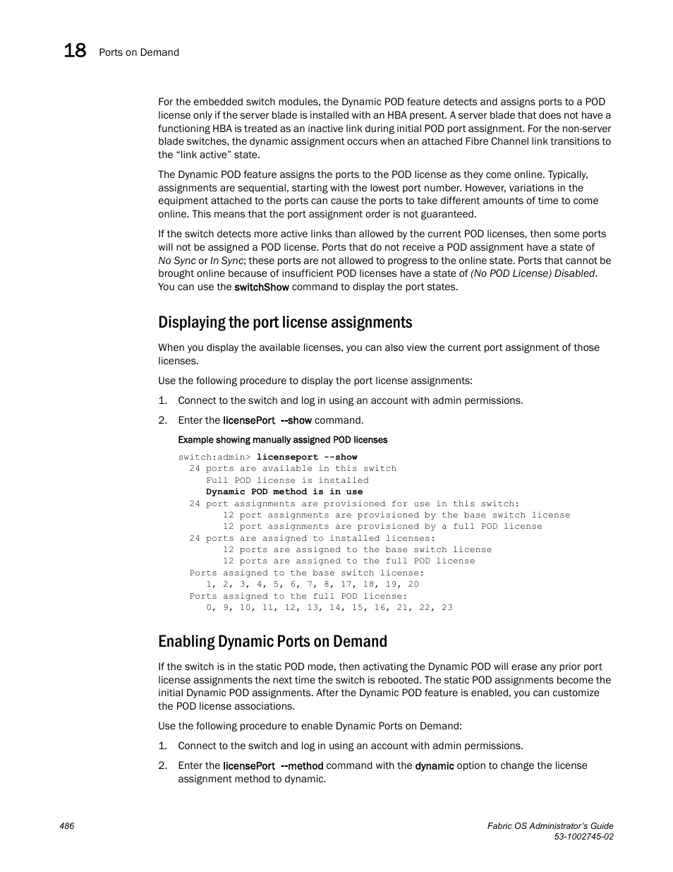 Displaying the port license assignments, Enabling dynamic ports on demand | Dell POWEREDGE M1000E User Manual | Page 486 / 666