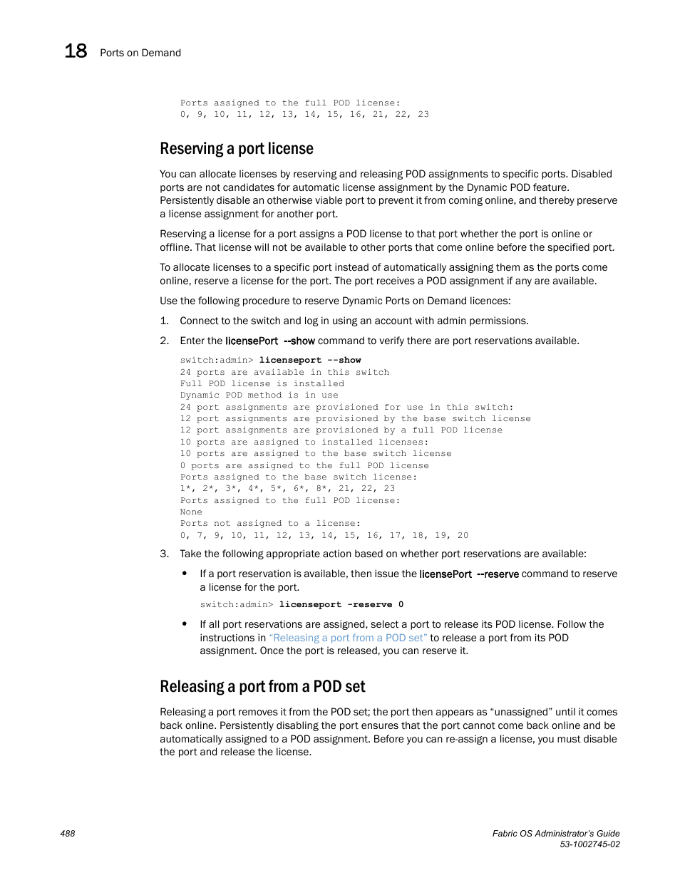 Reserving a port license, Releasing a port from a pod set | Dell POWEREDGE M1000E User Manual | Page 488 / 666