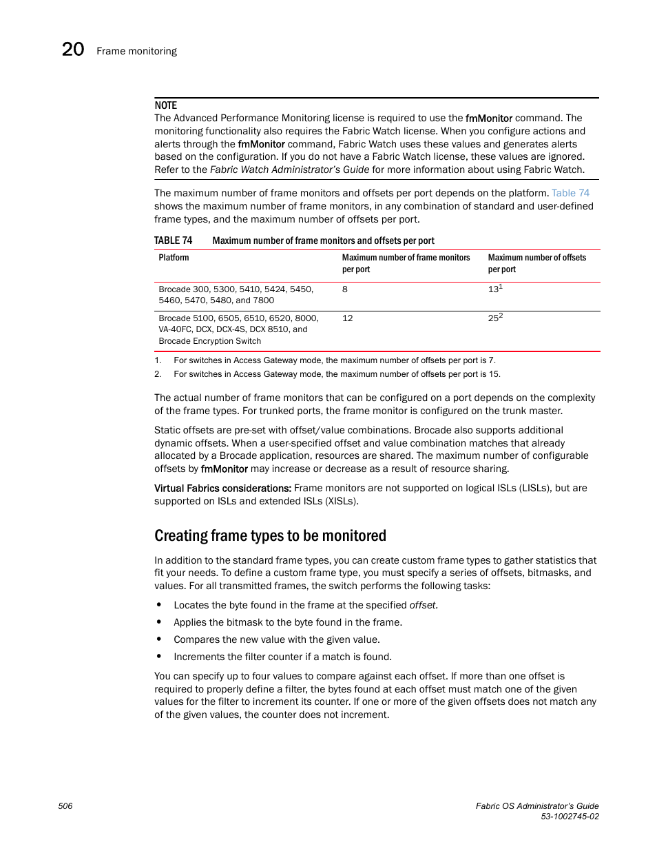 Creating frame types to be monitored, Table 74 | Dell POWEREDGE M1000E User Manual | Page 506 / 666