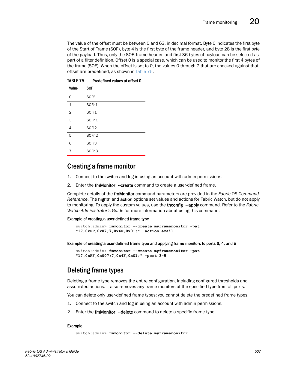 Creating a frame monitor, Deleting frame types, Table 75 | Dell POWEREDGE M1000E User Manual | Page 507 / 666