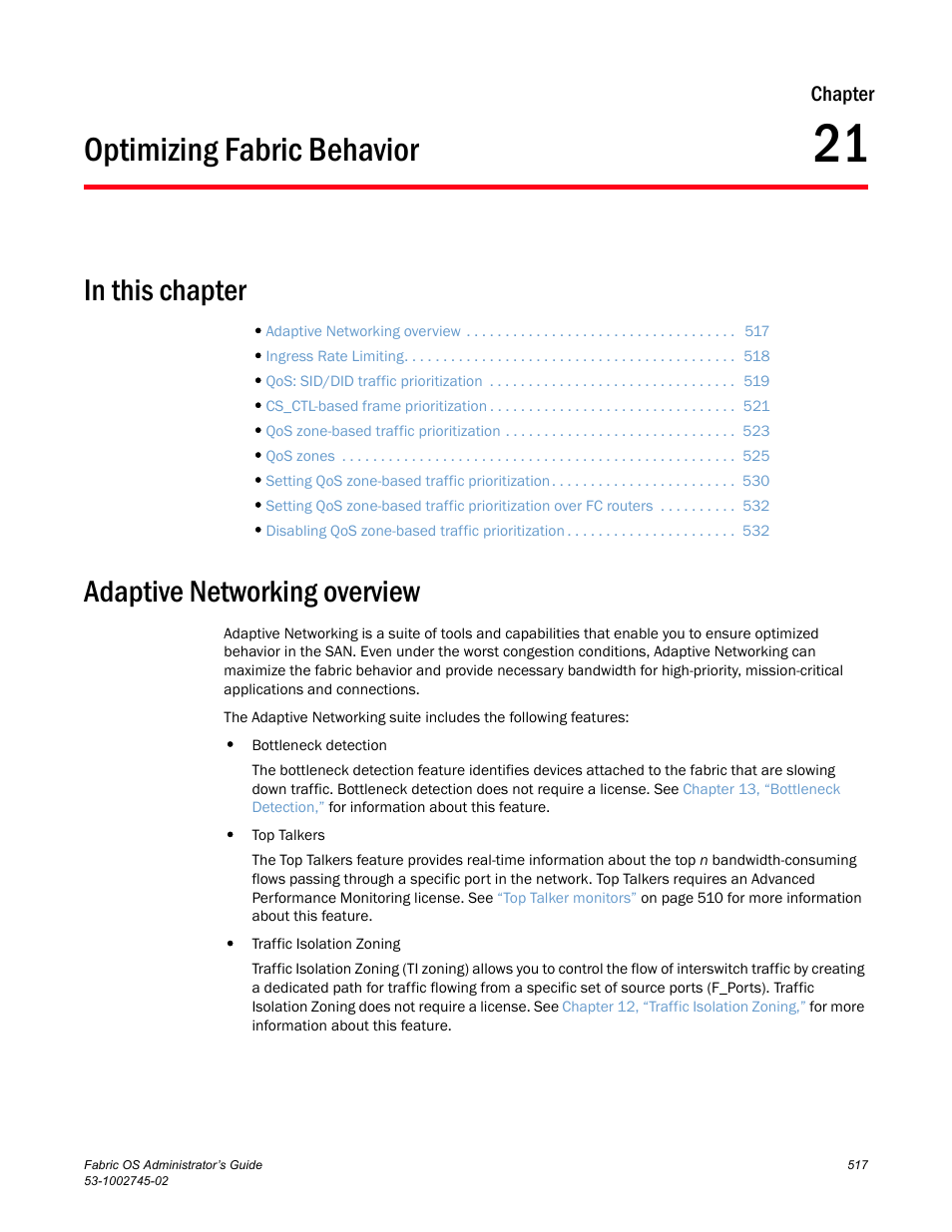 Optimizing fabric behavior, Adaptive networking overview, Chapter 21 | Chapter 21, “optimizing fabric behavior, Chapter 21, “optimizing fabric, Behavior | Dell POWEREDGE M1000E User Manual | Page 517 / 666