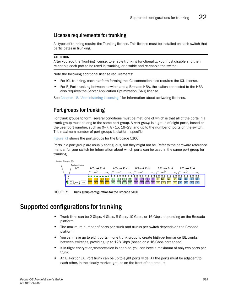License requirements for trunking, Port groups for trunking, Supported configurations for trunking | Figure 71, Trunk | Dell POWEREDGE M1000E User Manual | Page 535 / 666