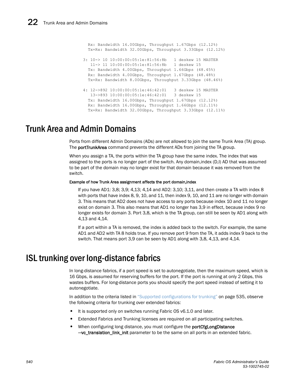 Trunk area and admin domains, Isl trunking over long-distance fabrics | Dell POWEREDGE M1000E User Manual | Page 540 / 666