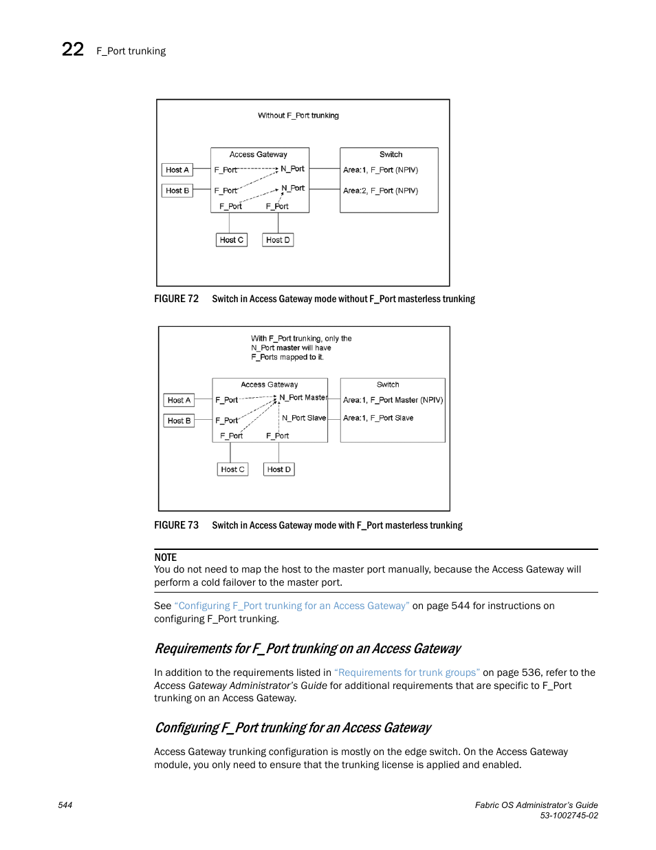 Configuring f_port trunking for an access gateway, Figure 72, Switch in acce | Figure 73, Configuring f_port, Trunking for an access gateway | Dell POWEREDGE M1000E User Manual | Page 544 / 666