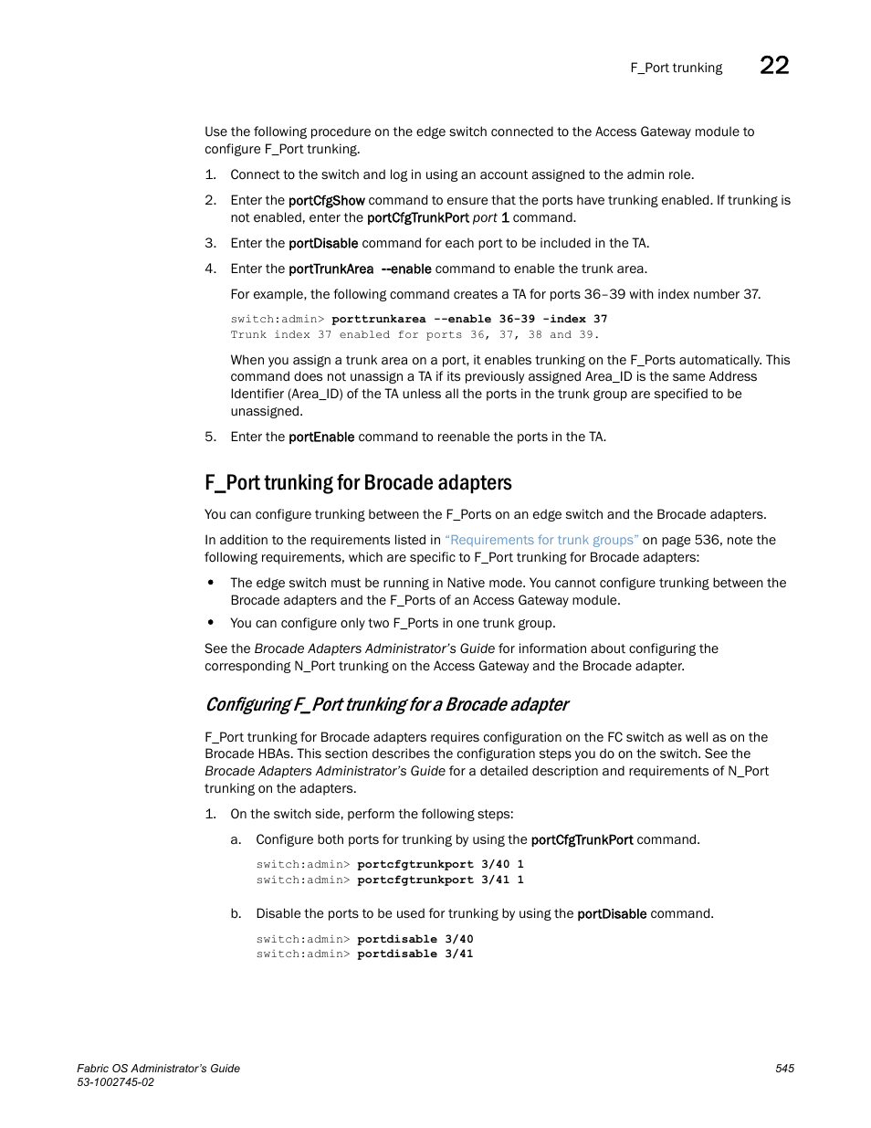F_port trunking for brocade adapters, Configuring f_port trunking for a brocade adapter | Dell POWEREDGE M1000E User Manual | Page 545 / 666