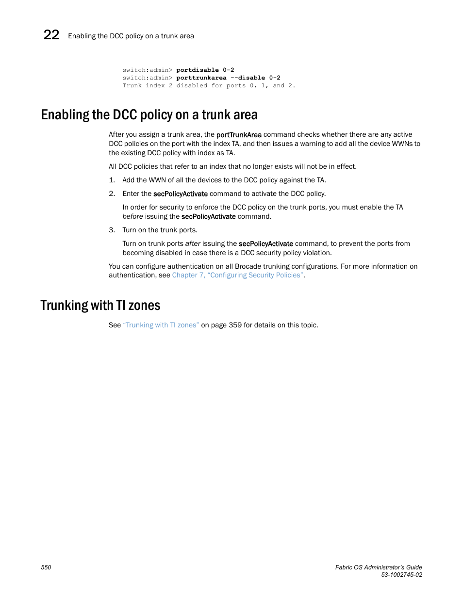 Enabling the dcc policy on a trunk area, Trunking with ti zones | Dell POWEREDGE M1000E User Manual | Page 550 / 666