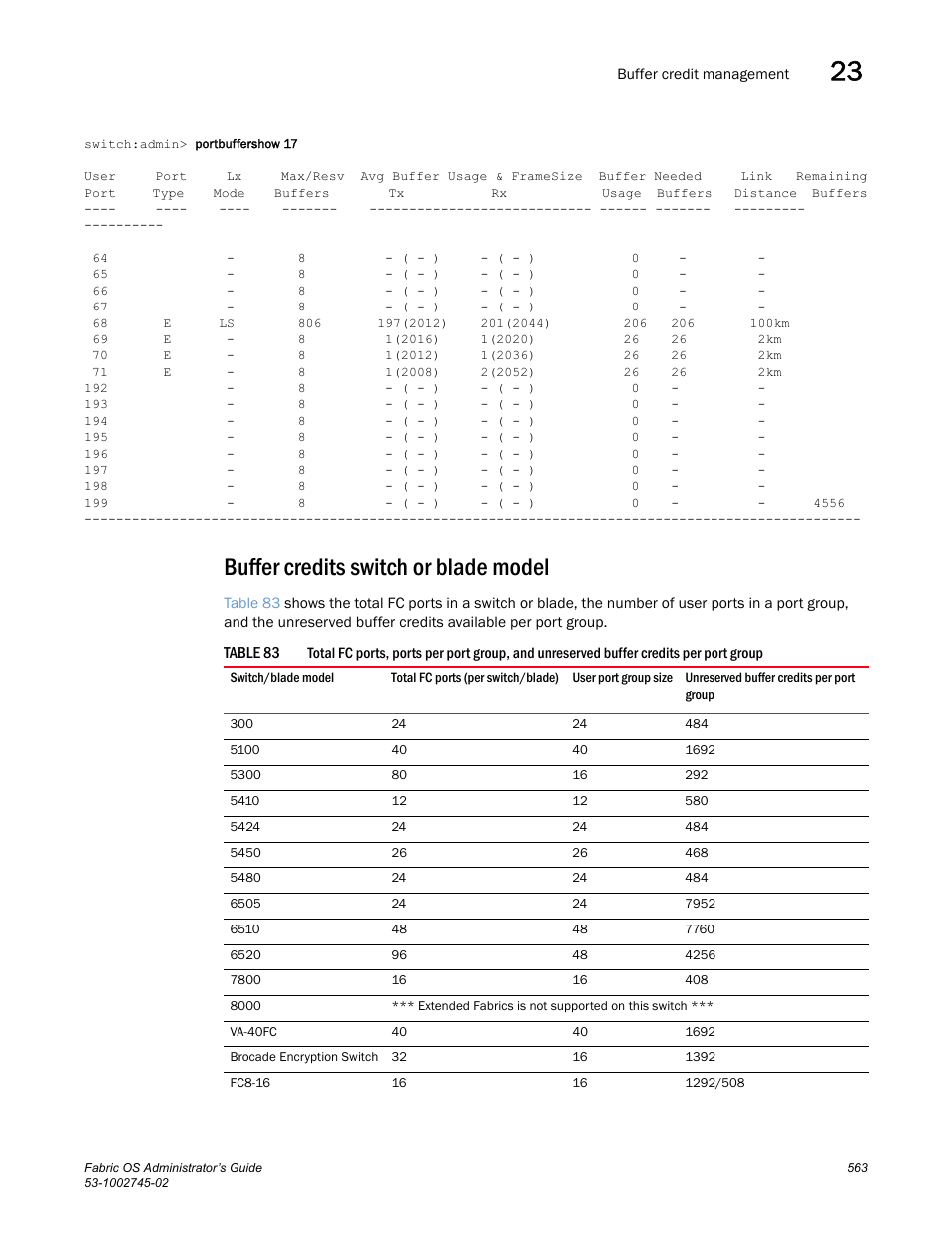 Buffer credits switch or blade model, Table 83 | Dell POWEREDGE M1000E User Manual | Page 563 / 666