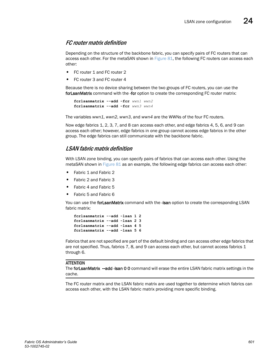 Fc router matrix definition, Lsan fabric matrix definition | Dell POWEREDGE M1000E User Manual | Page 601 / 666
