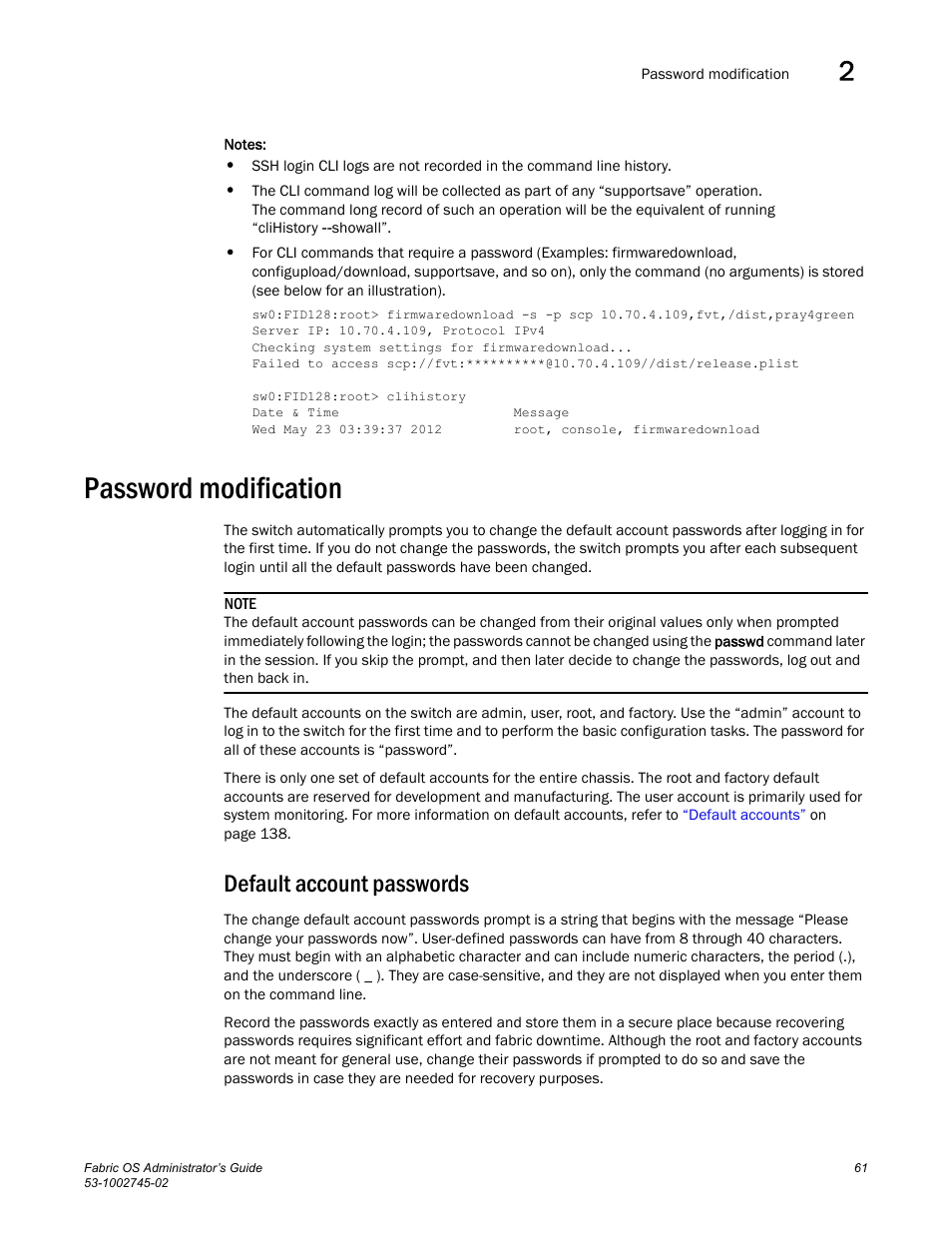 Password modification, Default account passwords | Dell POWEREDGE M1000E User Manual | Page 61 / 666