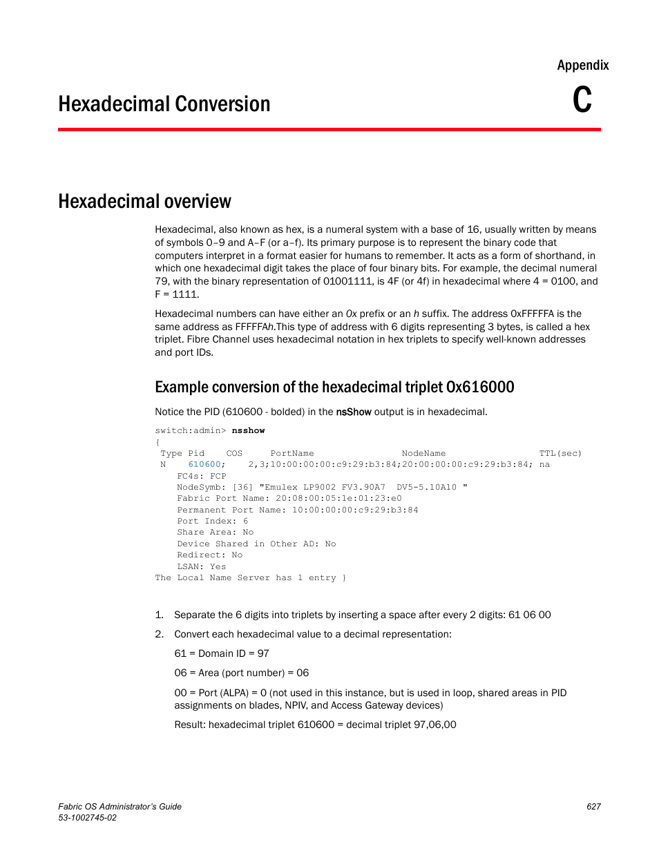 Hexadecimal conversion, Appendix c, Hexadecimal overview | Dell POWEREDGE M1000E User Manual | Page 627 / 666