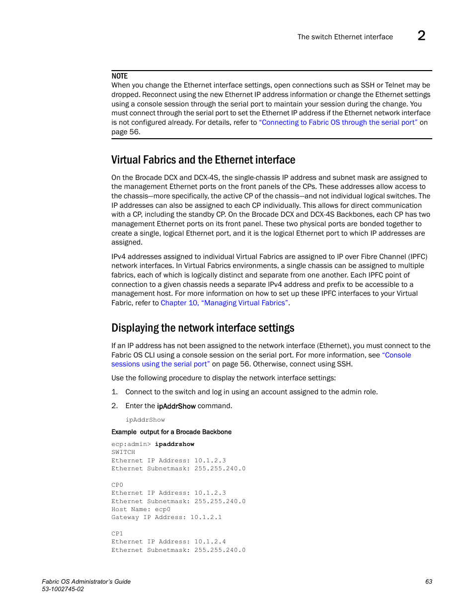 Virtual fabrics and the ethernet interface, Displaying the network interface settings | Dell POWEREDGE M1000E User Manual | Page 63 / 666