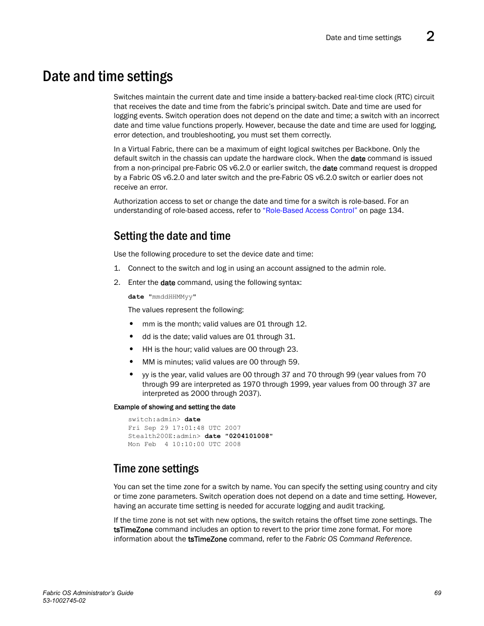 Date and time settings, Setting the date and time, Time zone settings | Dell POWEREDGE M1000E User Manual | Page 69 / 666