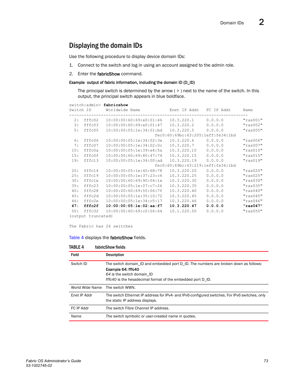 Displaying the domain ids, Table 4 | Dell POWEREDGE M1000E User Manual | Page 73 / 666