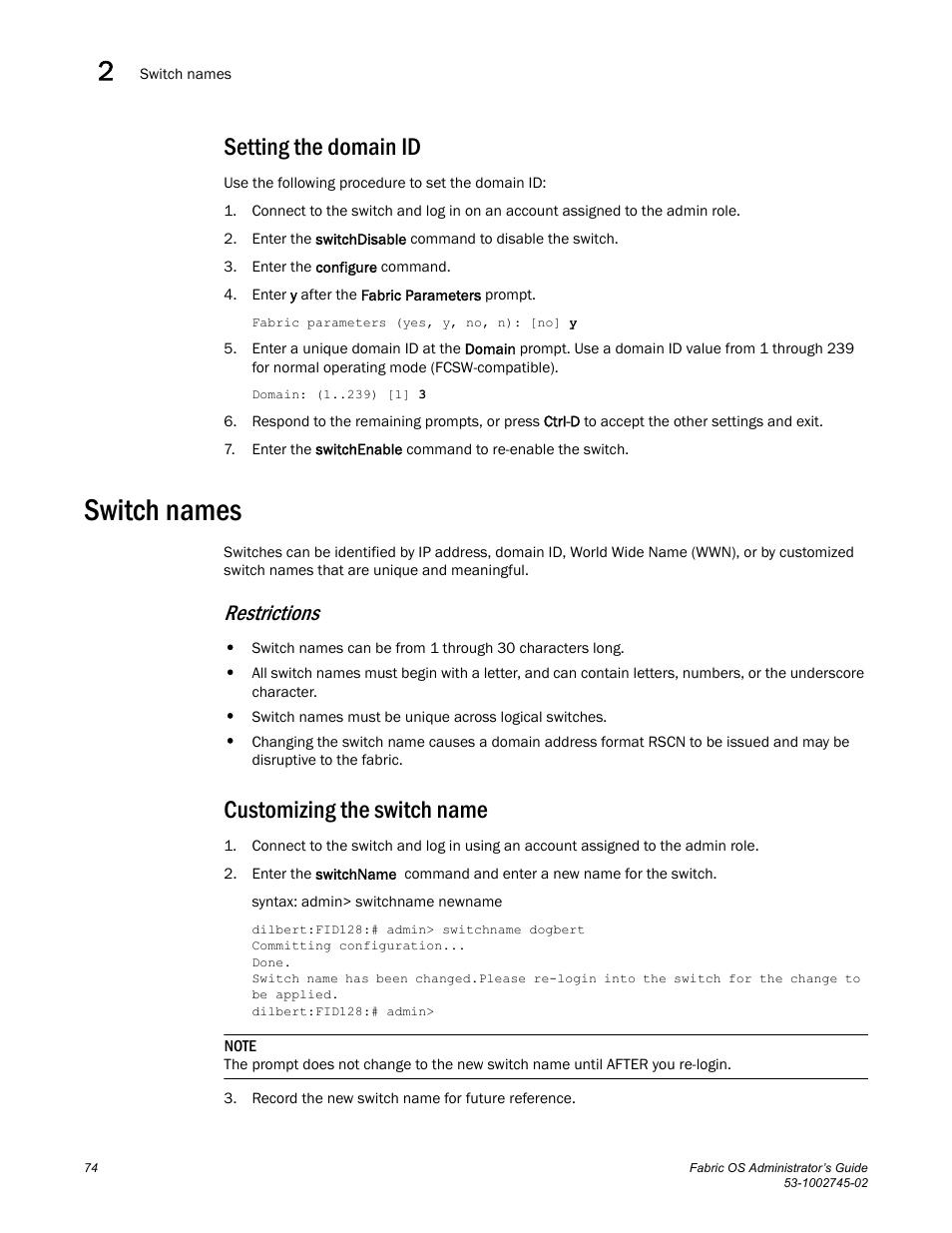 Setting the domain id, Switch names, Restrictions | Customizing the switch name | Dell POWEREDGE M1000E User Manual | Page 74 / 666