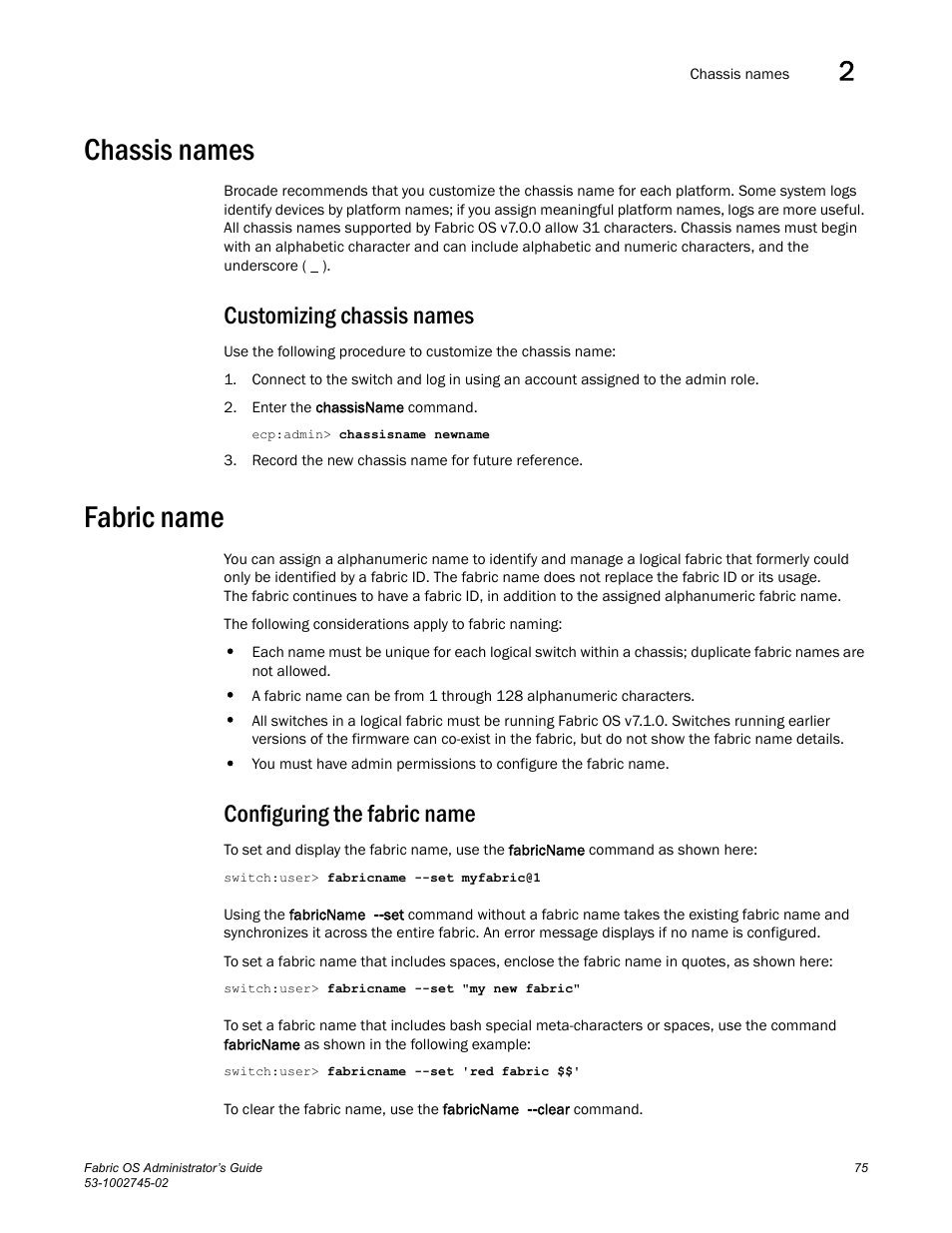 Chassis names, Customizing chassis names, Fabric name | Configuring the fabric name | Dell POWEREDGE M1000E User Manual | Page 75 / 666