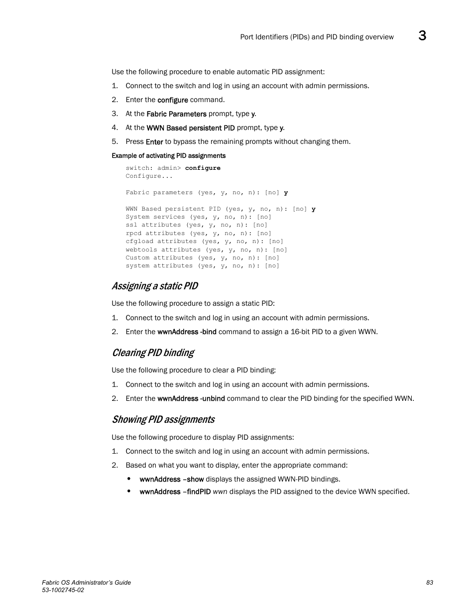 Assigning a static pid, Clearing pid binding, Showing pid assignments | Dell POWEREDGE M1000E User Manual | Page 83 / 666
