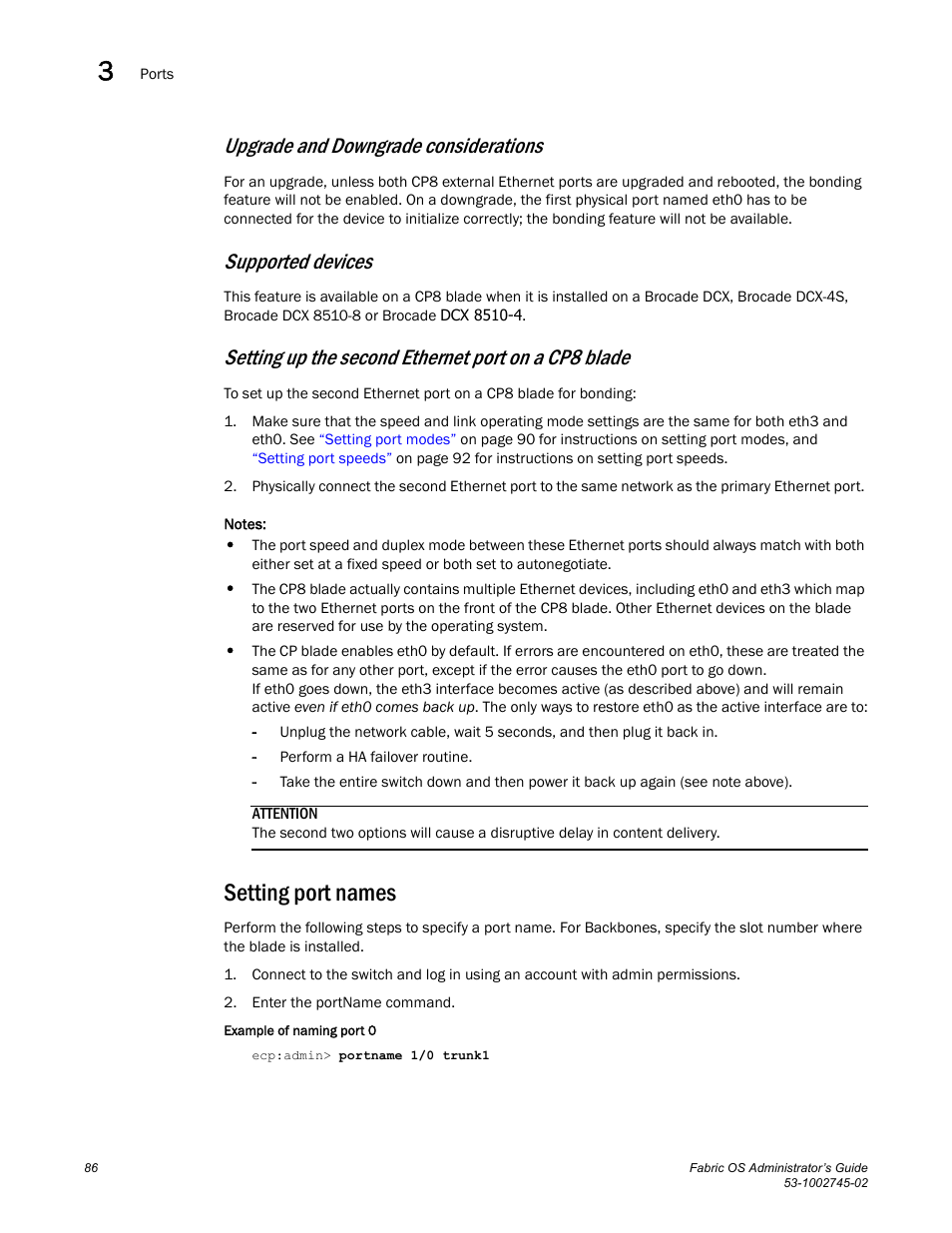 Upgrade and downgrade considerations, Supported devices, Setting up the second ethernet port on a cp8 blade | Setting port names | Dell POWEREDGE M1000E User Manual | Page 86 / 666