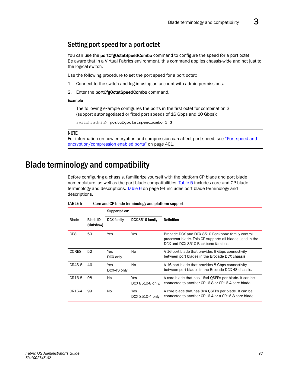 Setting port speed for a port octet, Blade terminology and compatibility, Table 5 | Dell POWEREDGE M1000E User Manual | Page 93 / 666