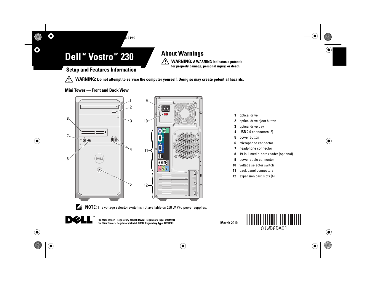 Dell Vostro 230s (Early 2010) User Manual | 8 pages