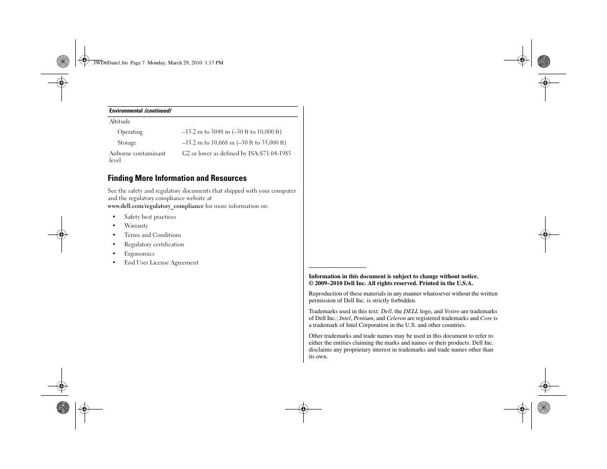 Finding more information and resources | Dell Vostro 230s (Early 2010) User Manual | Page 7 / 8