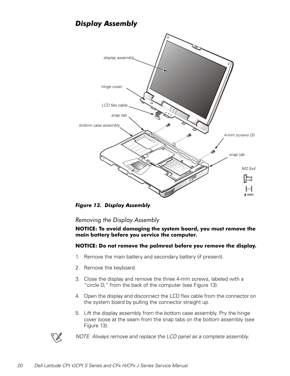 Display assembly, Lvsod\$vvhpeo, 5hprylqjwkh'lvsod\$vvhpeo | Dell Latitude CPx H User Manual | Page 27 / 48