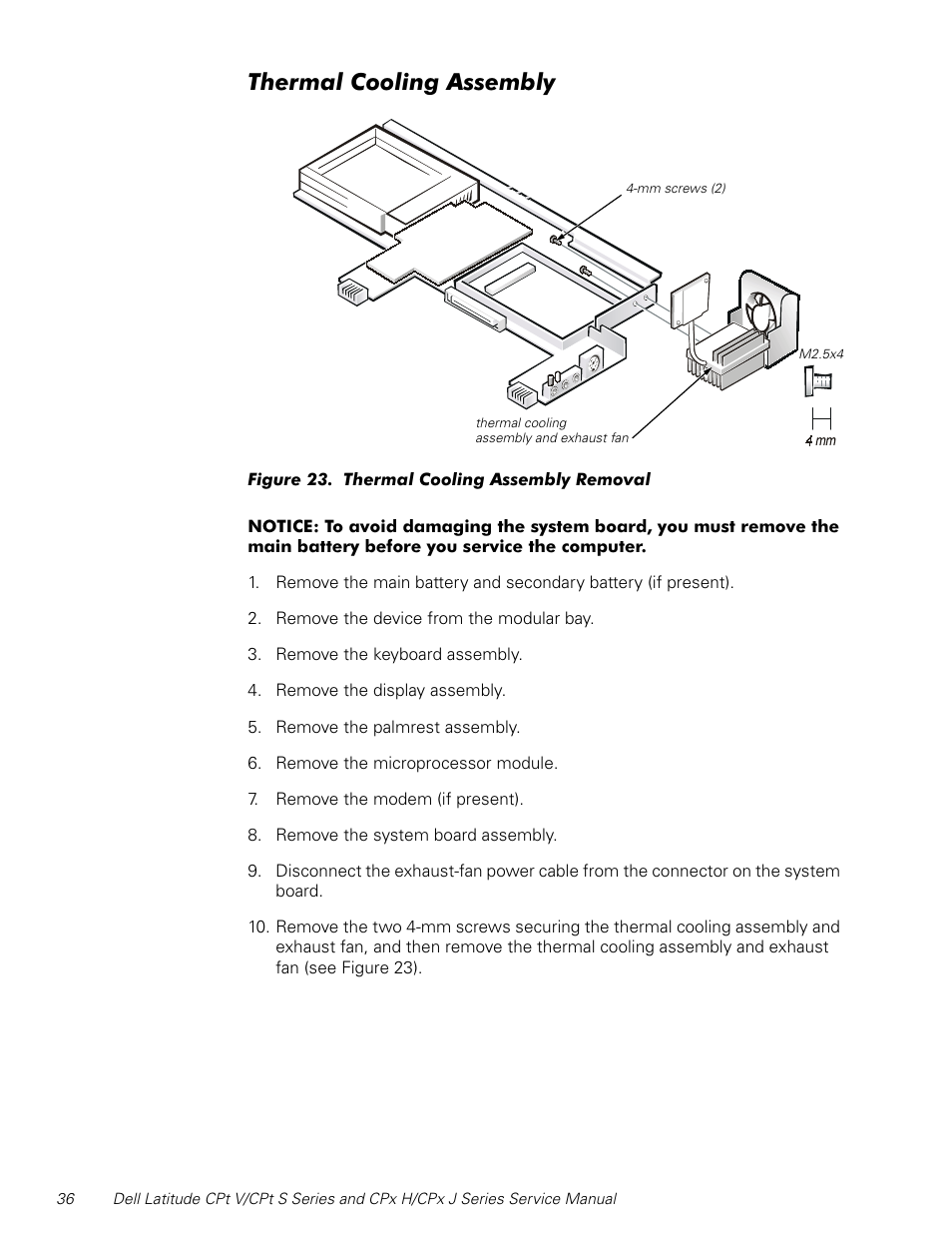 Thermal cooling assembly, 7khupdo&rrolqj$vvhpeo | Dell Latitude CPx H User Manual | Page 43 / 48