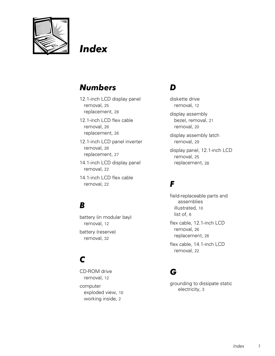 Index, 1xpehuv | Dell Latitude CPx H User Manual | Page 46 / 48