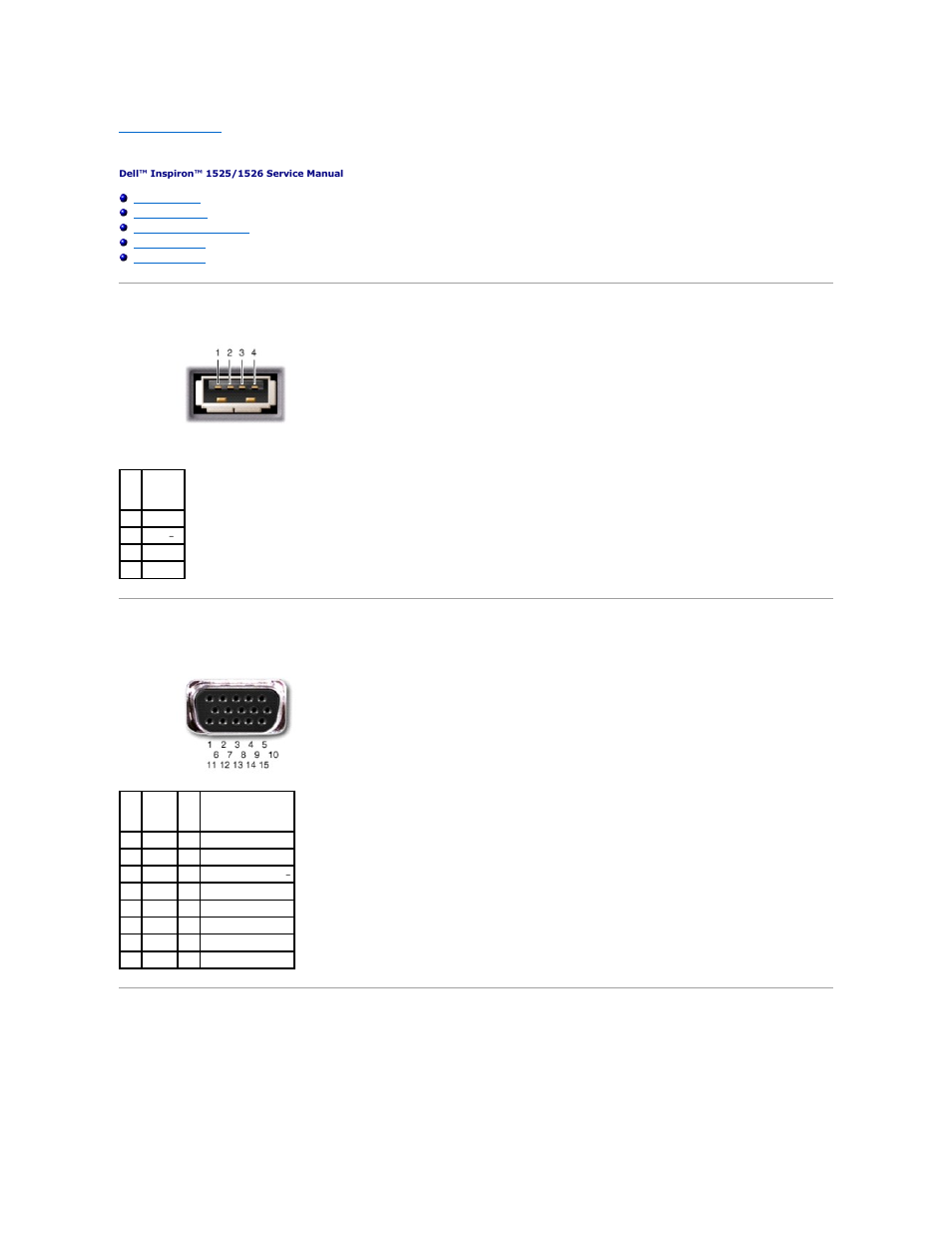 Pin assignments for i/o connectors, Usb connector, Video connector | S-video tv-out connector | Dell Inspiron 1526 (Late 2007) User Manual | Page 40 / 51