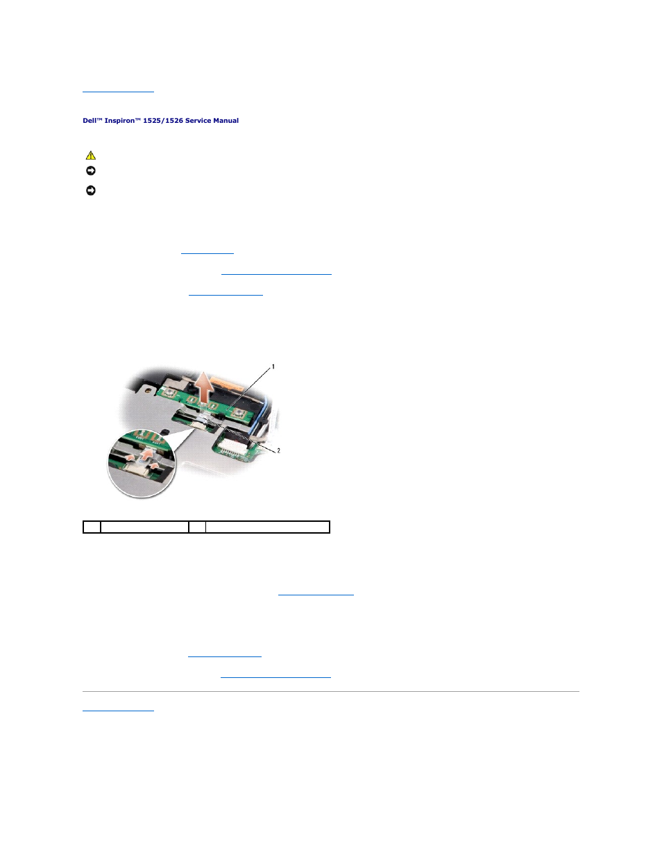 Button board, Removing the button board, Replacing the button board | Dell Inspiron 1526 (Late 2007) User Manual | Page 7 / 51