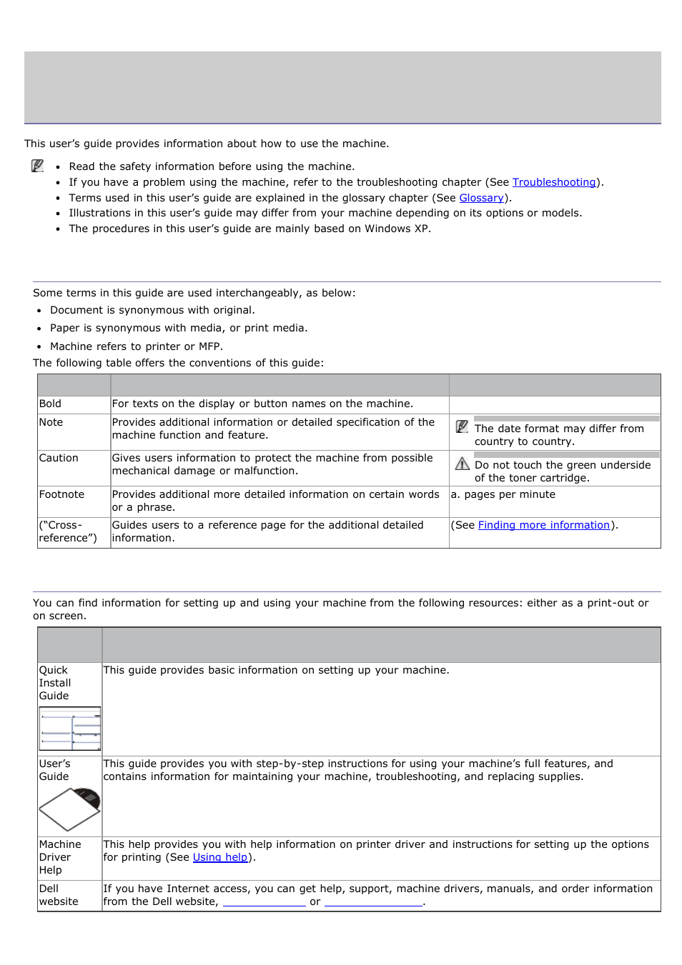 About this user’s guide, Convention, Finding more information | Dell 1135n Multifunction Mono Laser Printer User Manual | Page 10 / 138