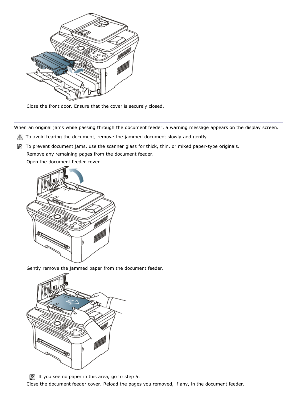 Clearing original document jams | Dell 1135n Multifunction Mono Laser Printer User Manual | Page 112 / 138