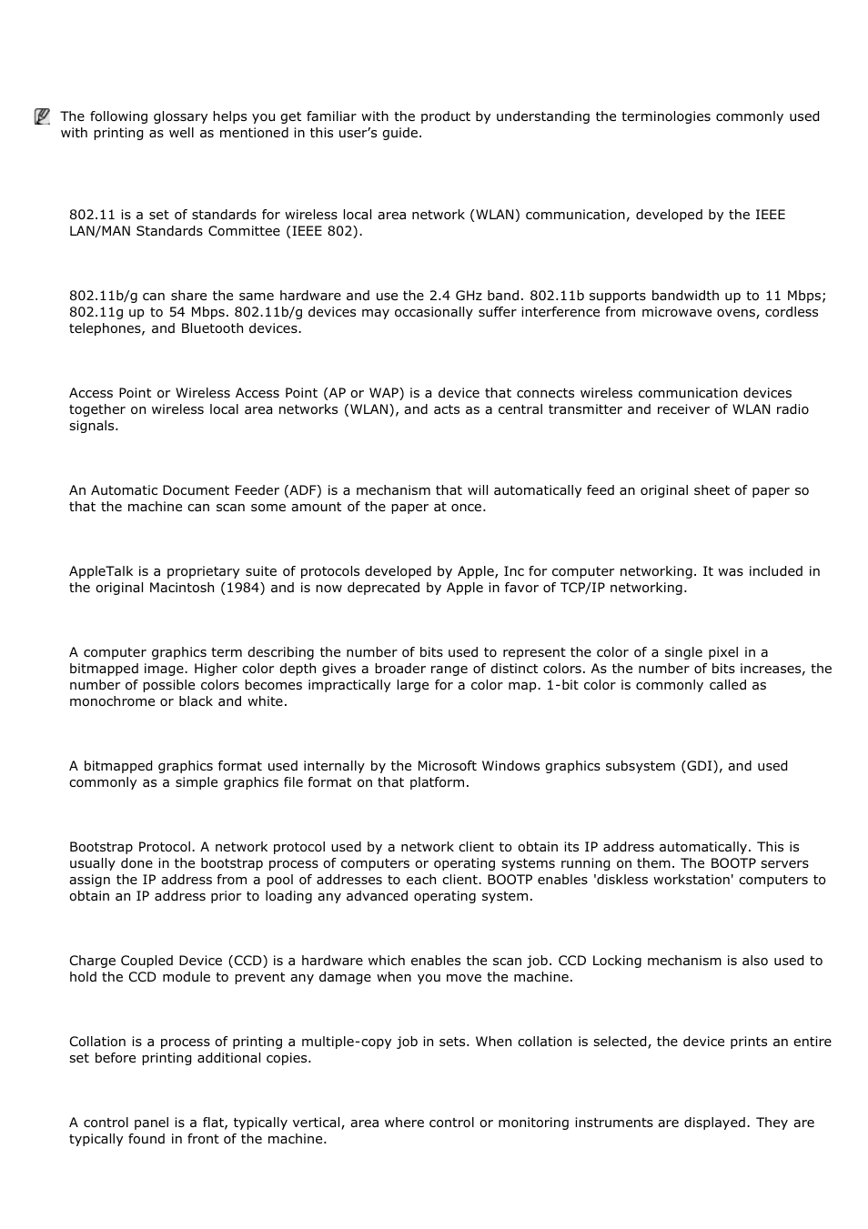 Glossary | Dell 1135n Multifunction Mono Laser Printer User Manual | Page 131 / 138