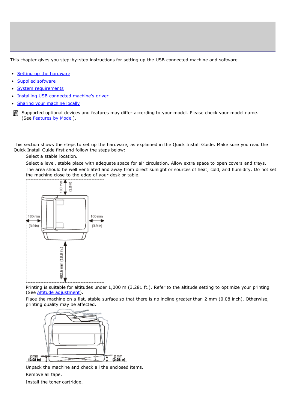 Getting started, Setting up the hardware | Dell 1135n Multifunction Mono Laser Printer User Manual | Page 14 / 138