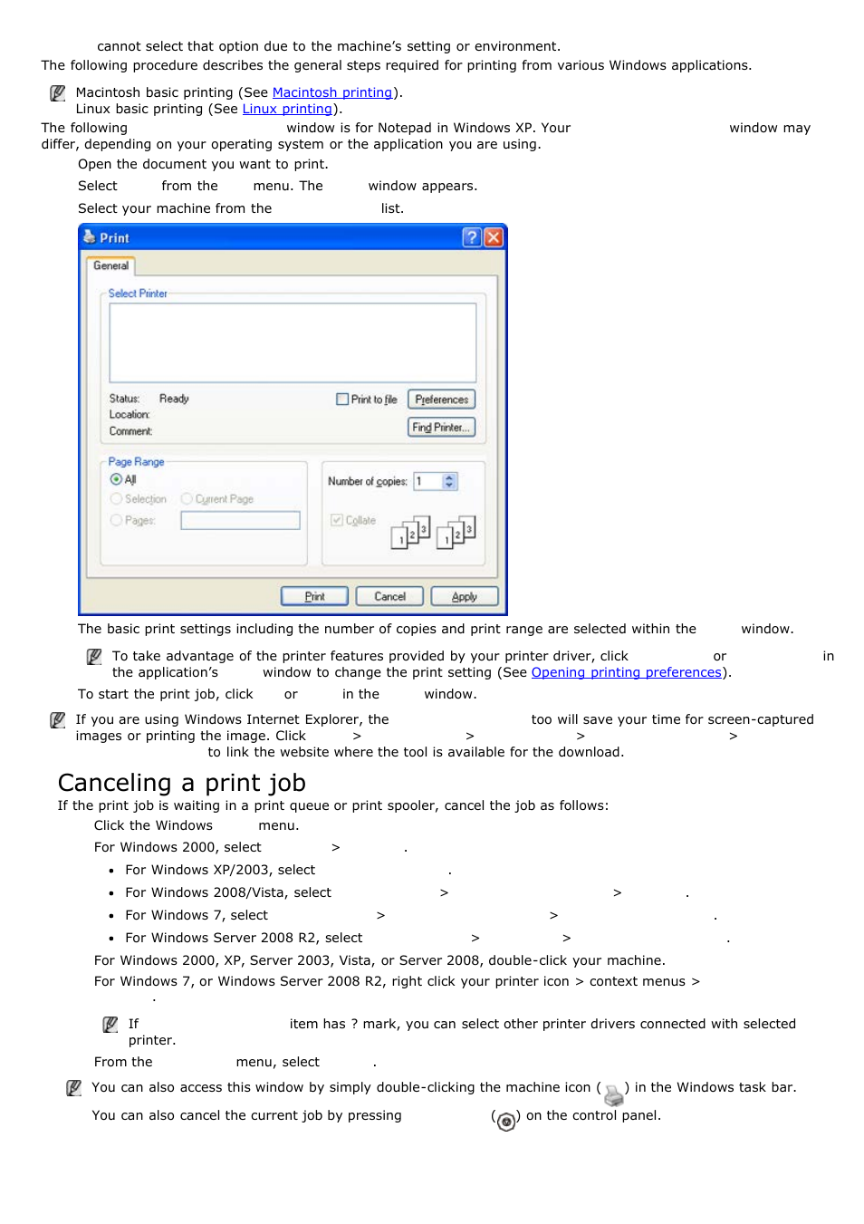 Canceling a print job | Dell 1135n Multifunction Mono Laser Printer User Manual | Page 30 / 138