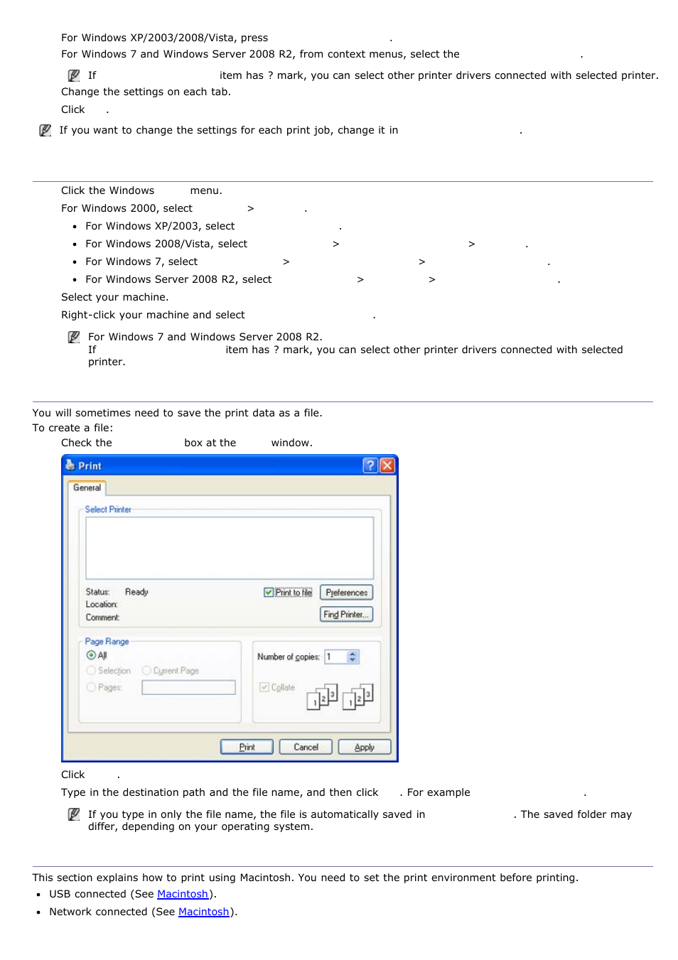 Macintosh printing, Setting your machine as a default machine, Printing to a file (prn) | Dell 1135n Multifunction Mono Laser Printer User Manual | Page 37 / 138