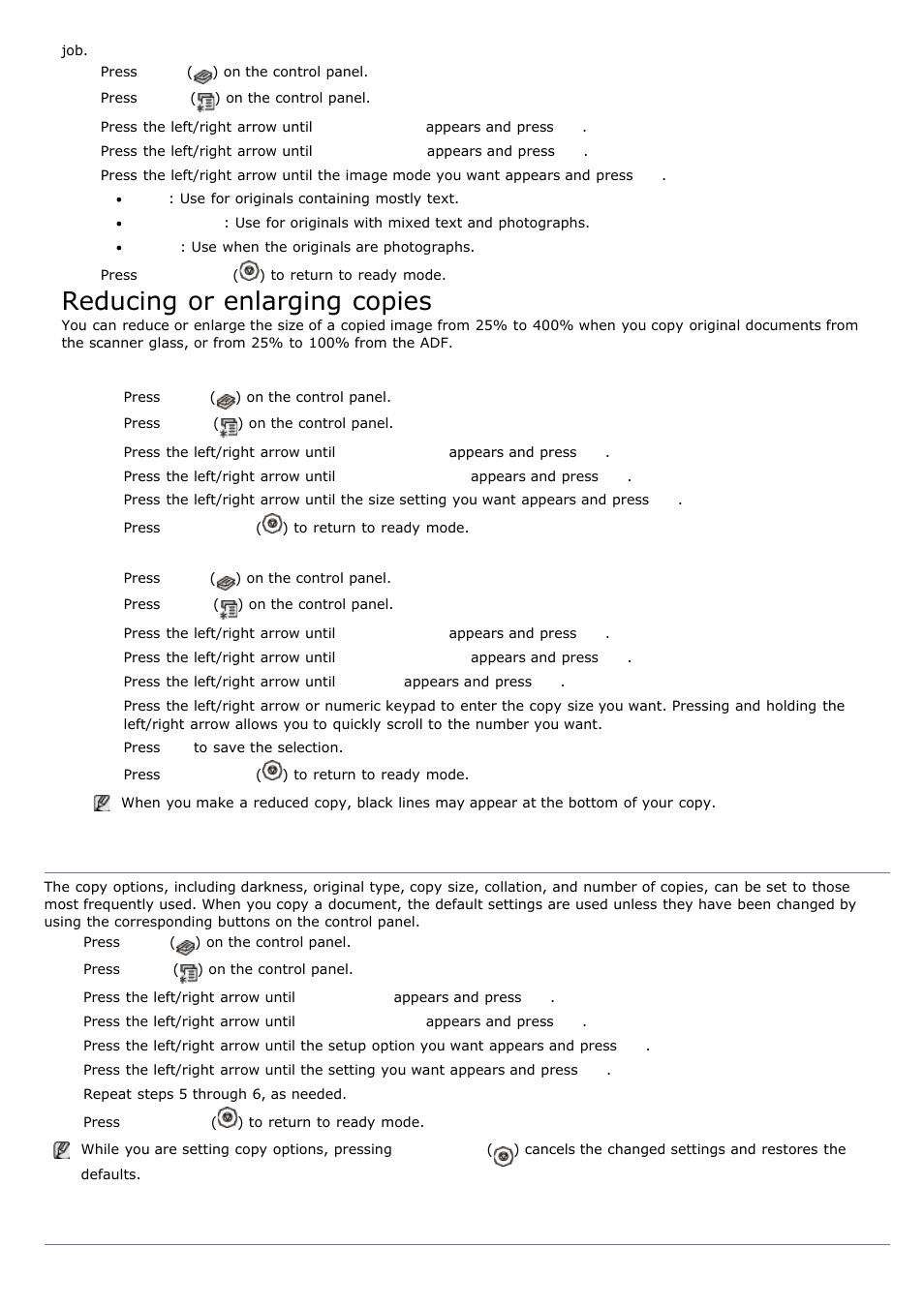 Changing the default copy settings, Using special copy features, Reducing or enlarging copies | Dell 1135n Multifunction Mono Laser Printer User Manual | Page 43 / 138