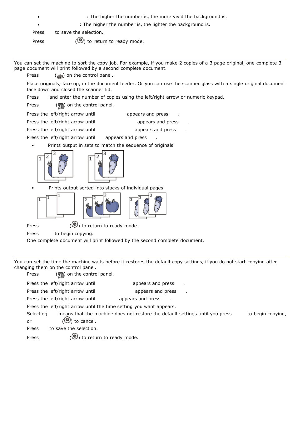 Deciding the form of copy output, Setting copy timeout | Dell 1135n Multifunction Mono Laser Printer User Manual | Page 46 / 138